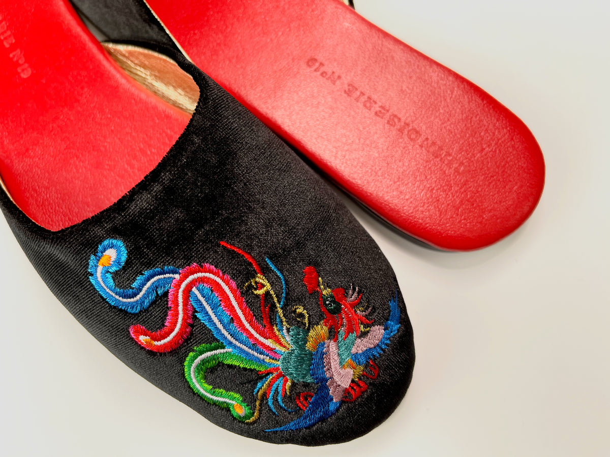 Phoenix Black Embroidered Sandal