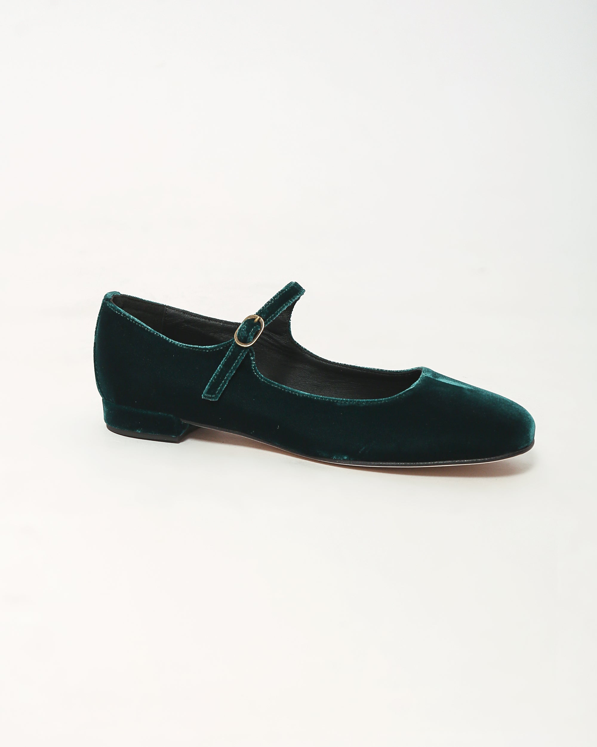 Colette Mary Jane in Verde velvet low heels  Chinoiserie No. 19